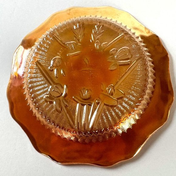Vintage Jeannette - Iris & Herringbone - Iridescent Marigold Saucer - Picture 2 of 5